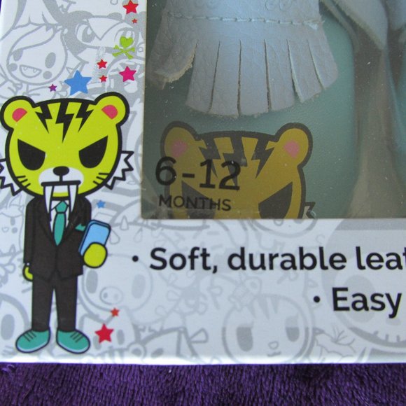 Tokidoki Itzy Ritzy Salaryman Blue Leather Baby Moccasins Size 6-12 Months - Picture 4 of 10